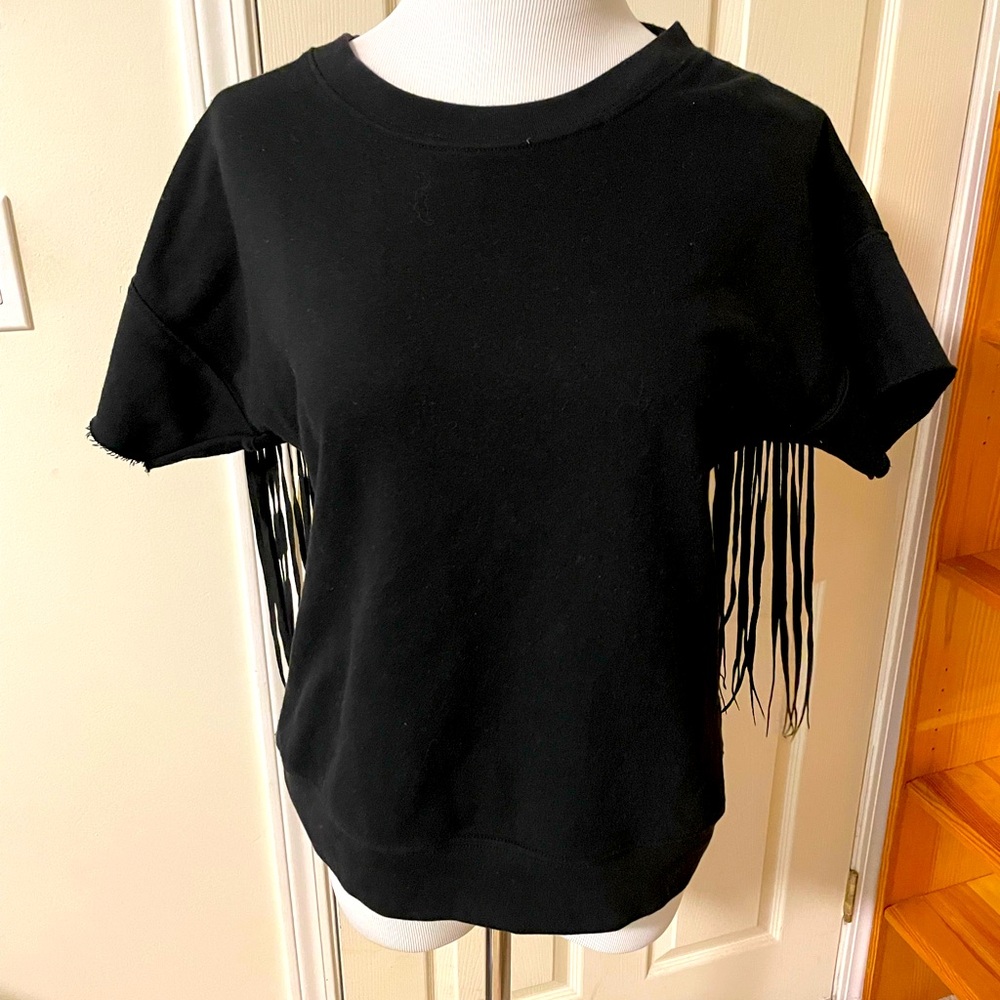 BLK DNM top with fringe at back